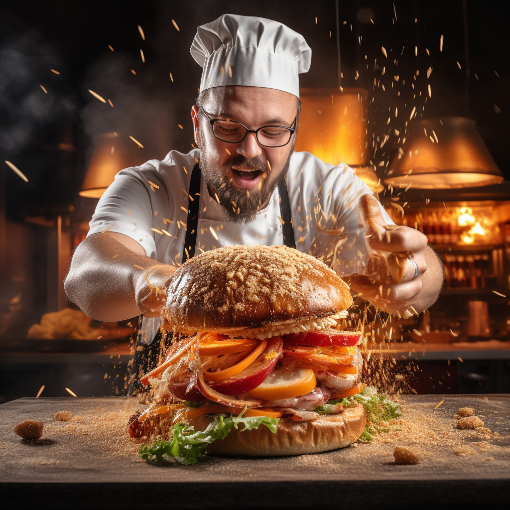 Chef cooking mouth-watering smash burger