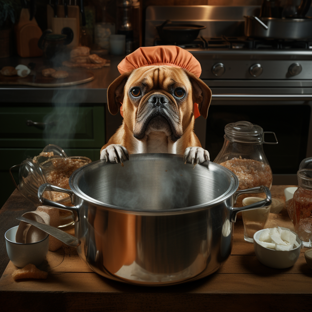 Adorable chef dog cooking bone broth