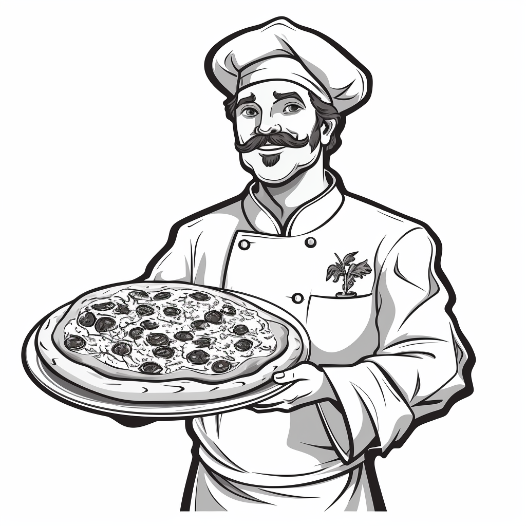 Chef Holding Pizza Cartoon Illustration