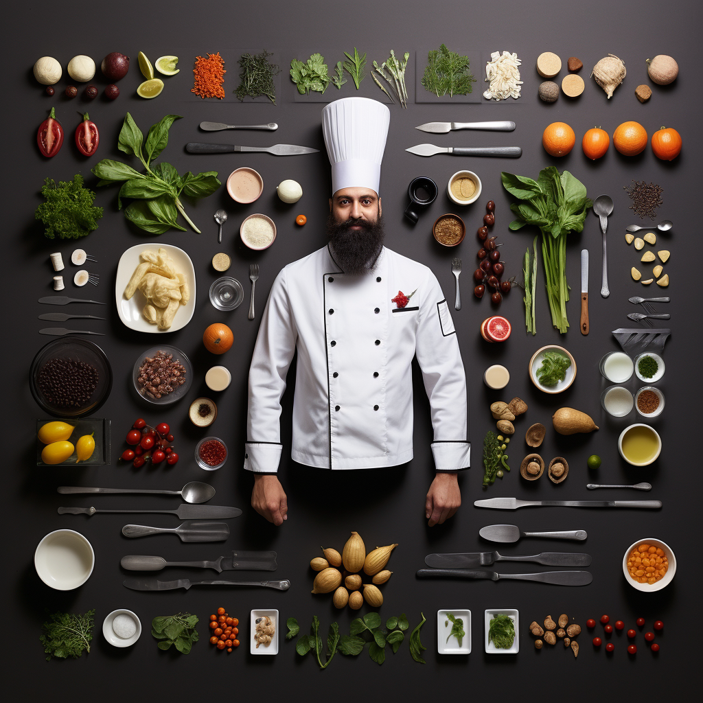 Chef organizing ingredients on table