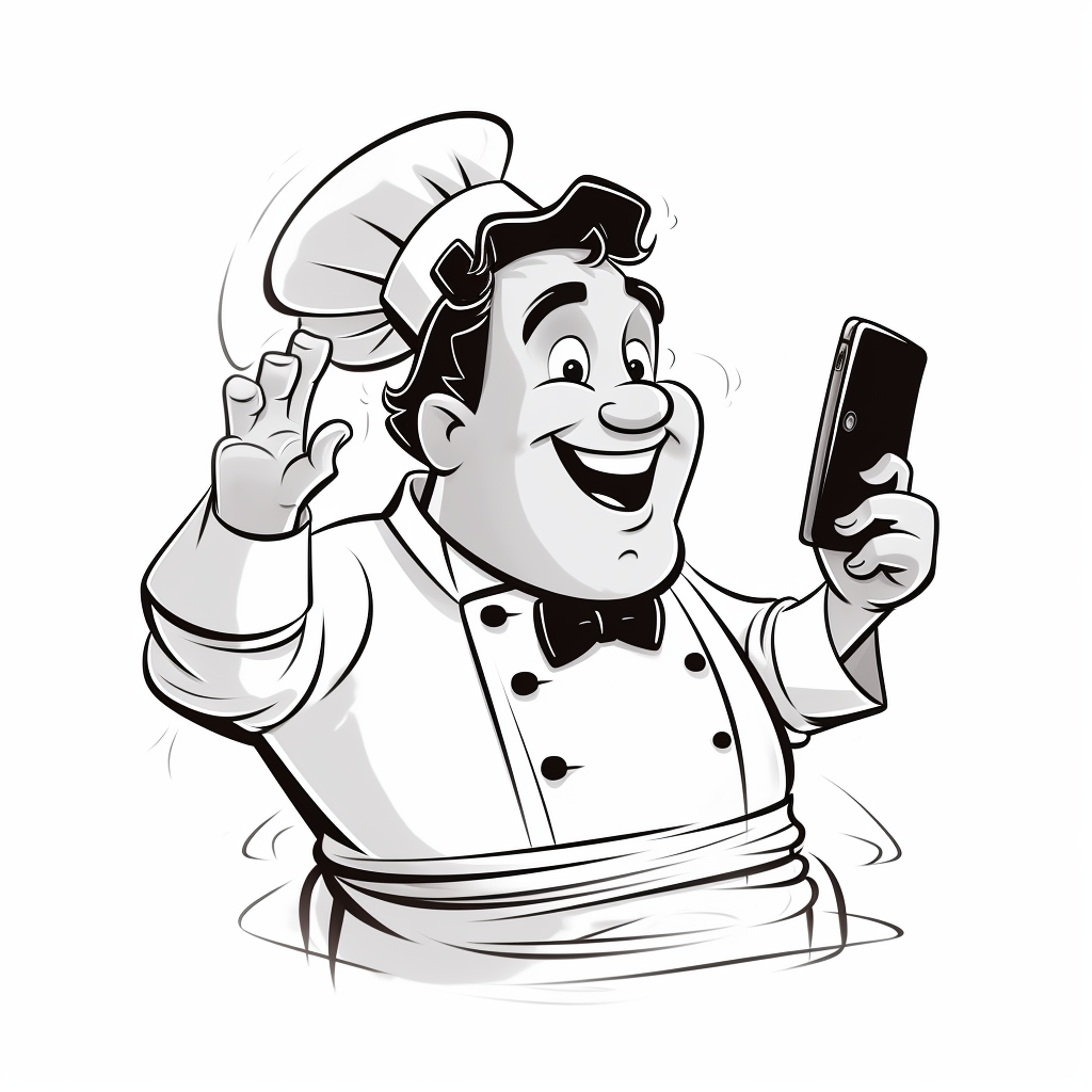 Chef holding pizza and taking selfie