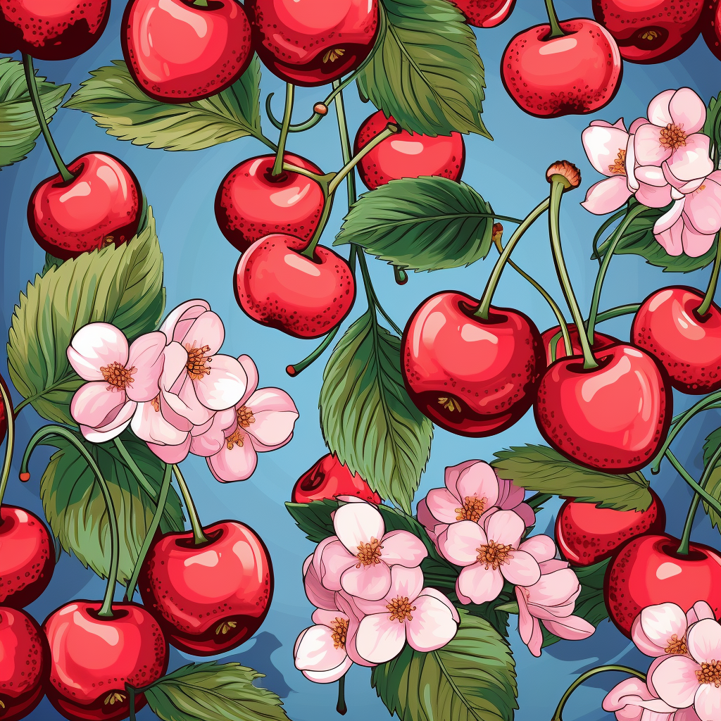 Cherries and strawberries pattern on pink background