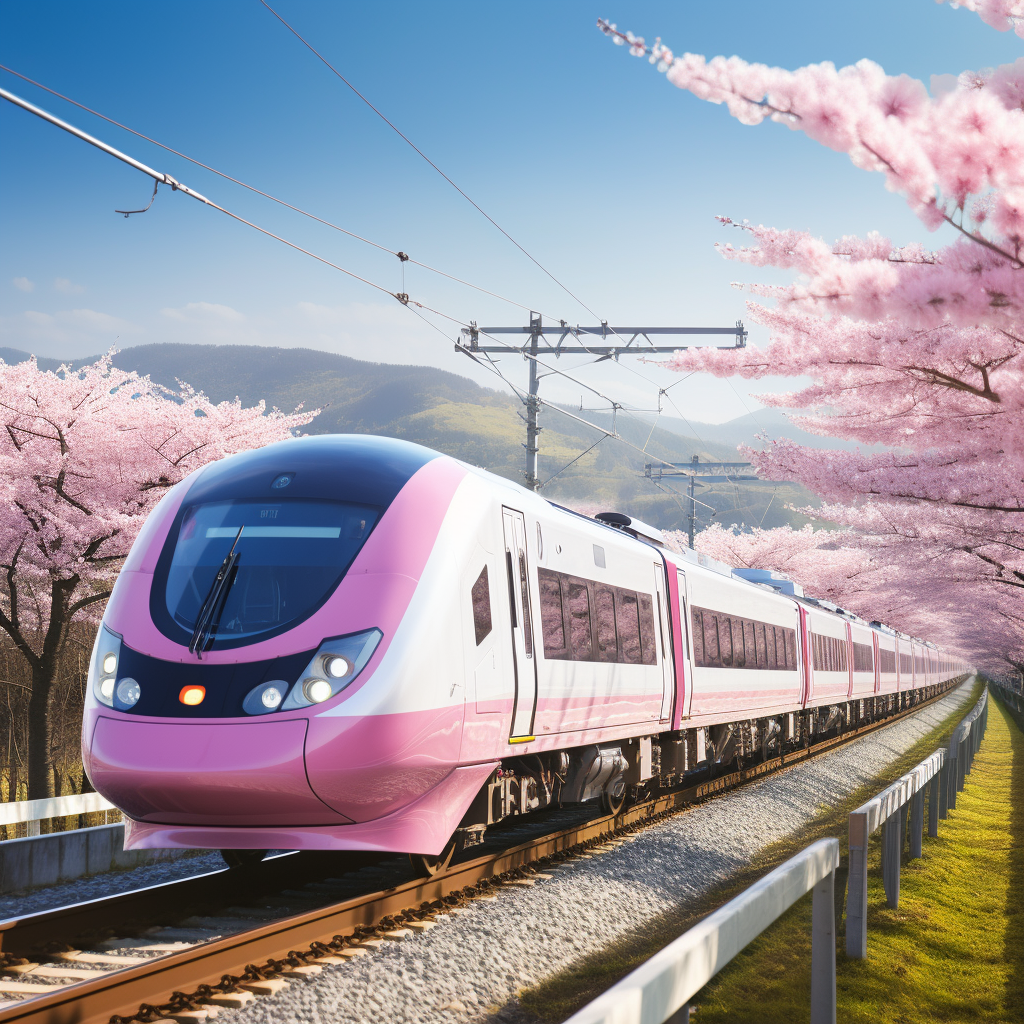 Cherry Blossom Avenue in Miyagi with Mountain Background