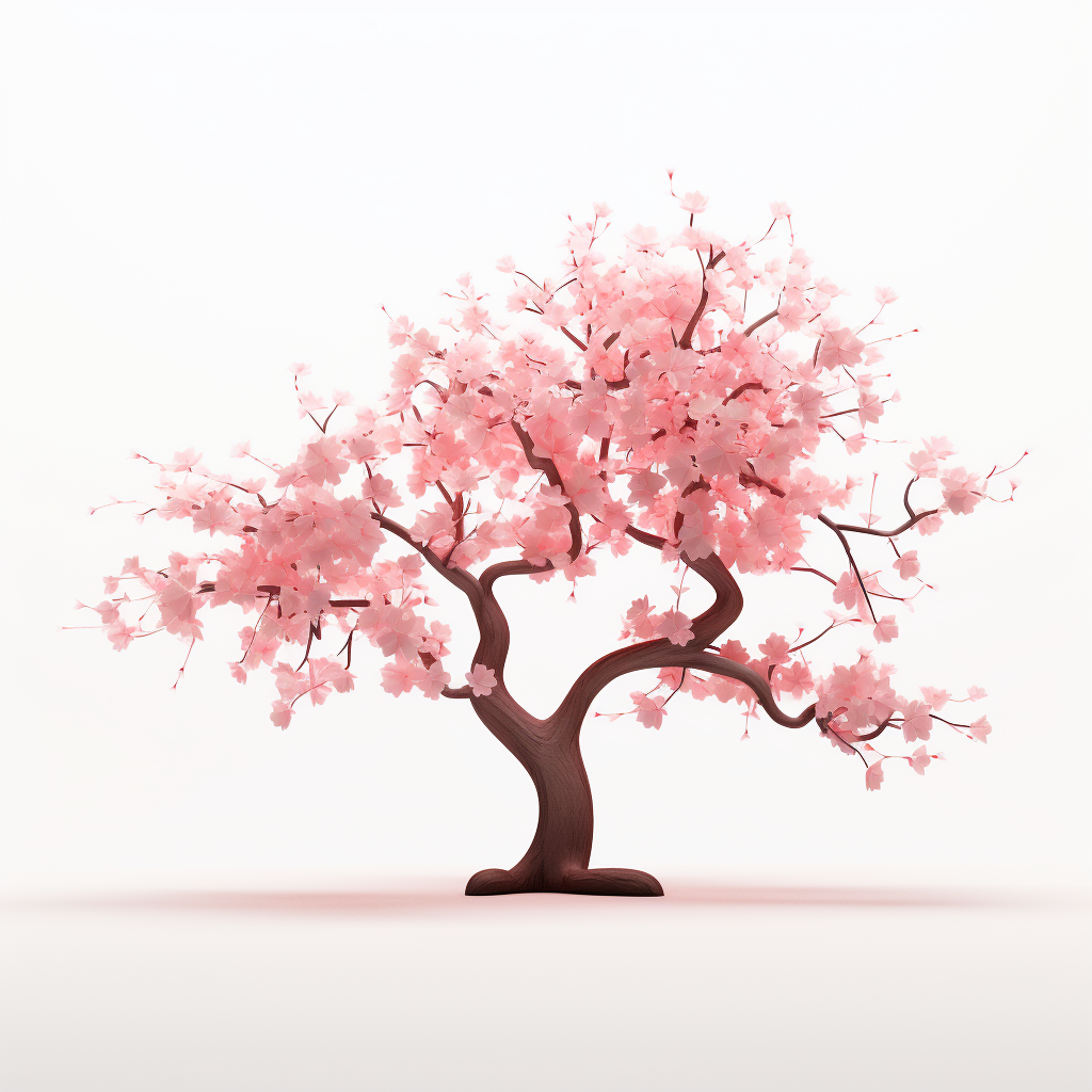 Minimal cherry blossom tree on white background