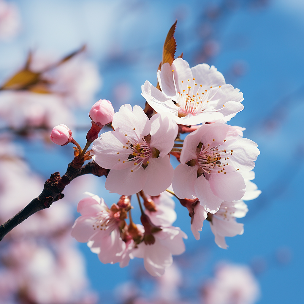 Cherry blossoms against blue sky