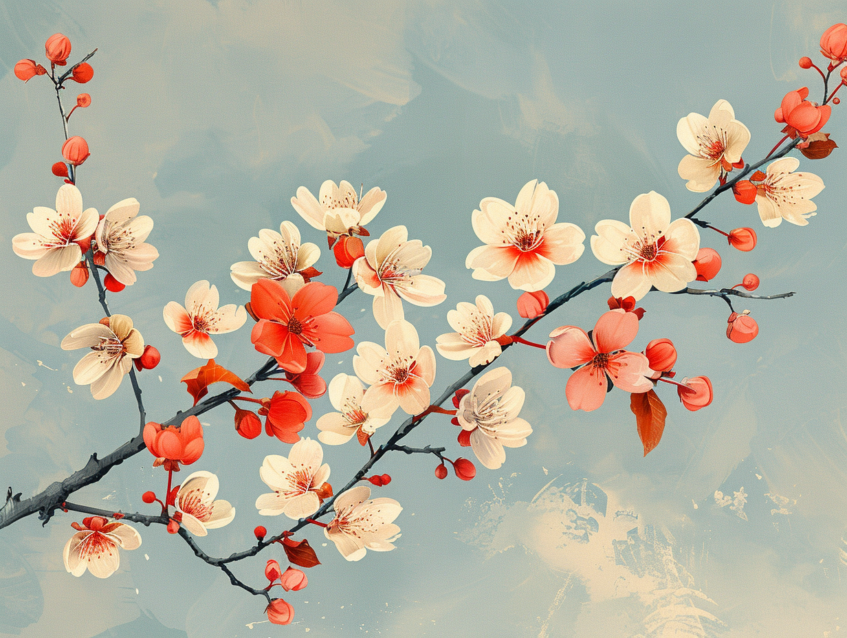 Cherry Blossom Branch Illustration