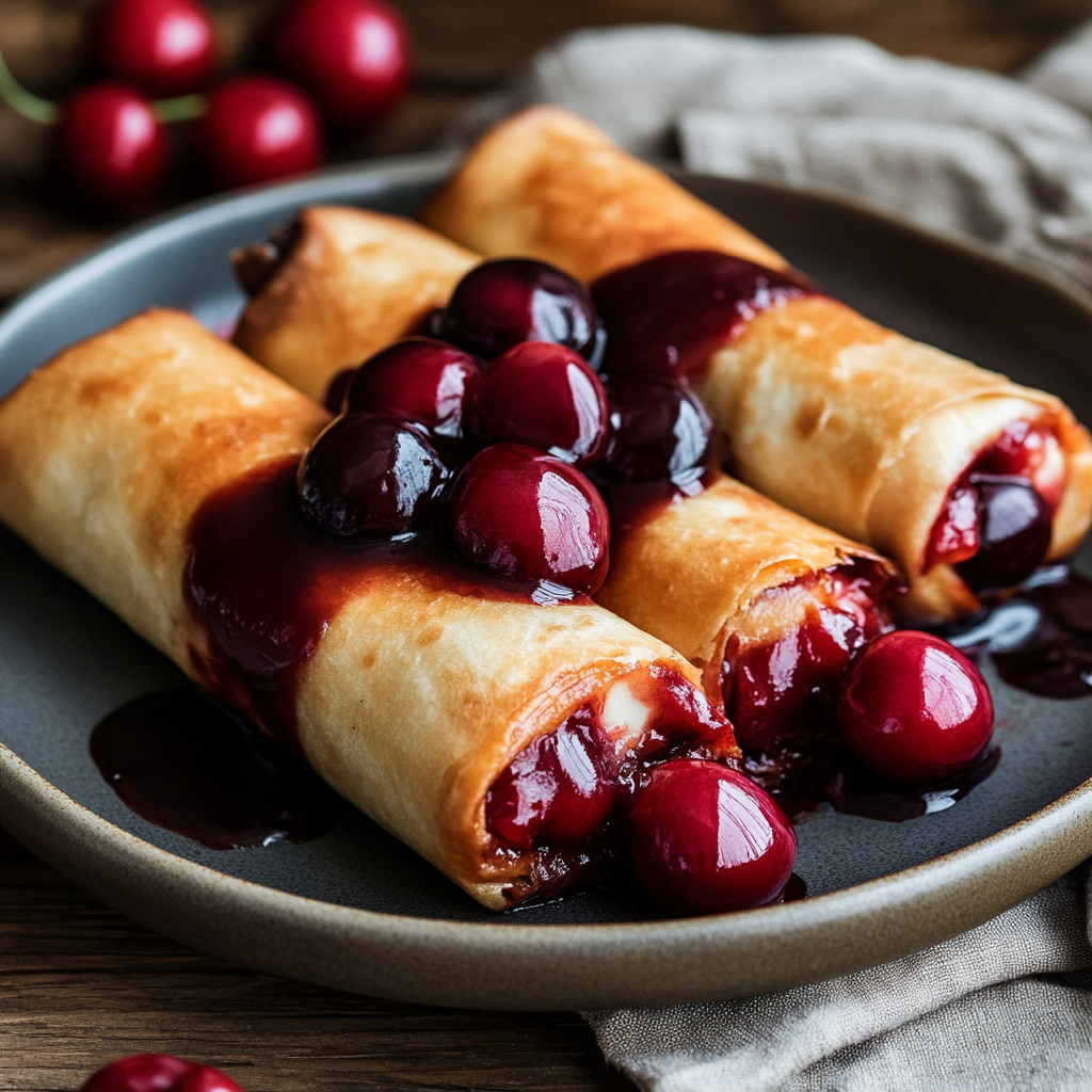 Cheesecake and cherries chimichangas dessert