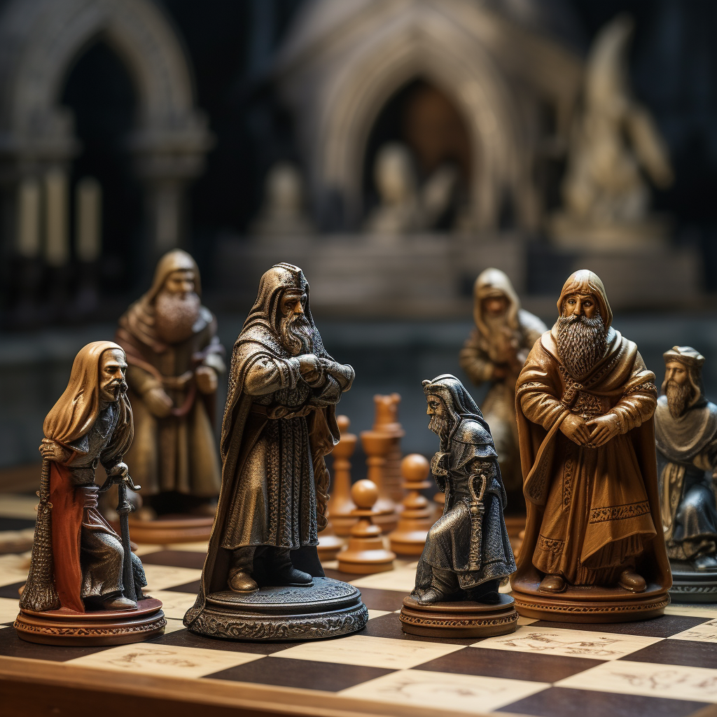 Chess Board with Medieval Fantasy Figures