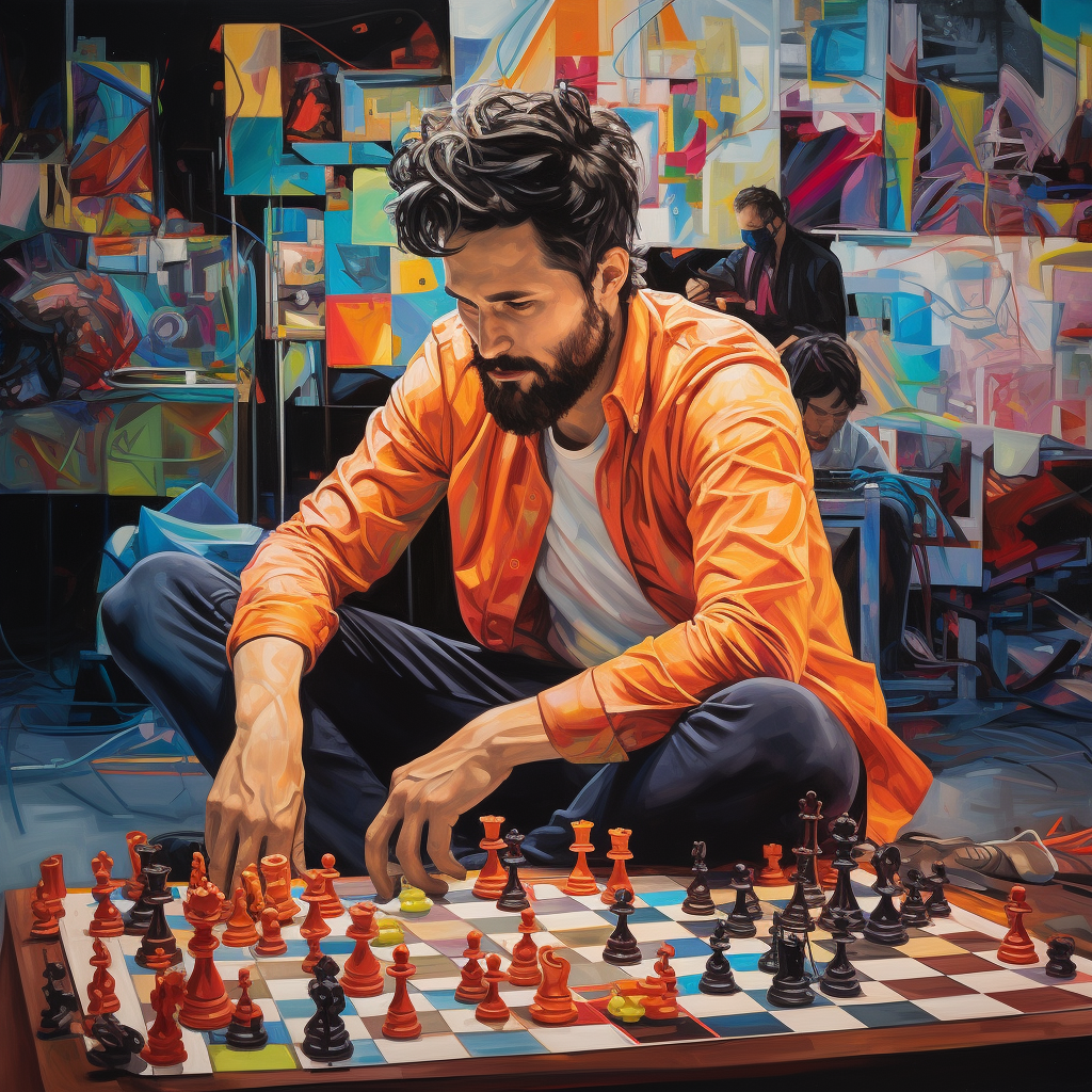 Guy enjoying chess game