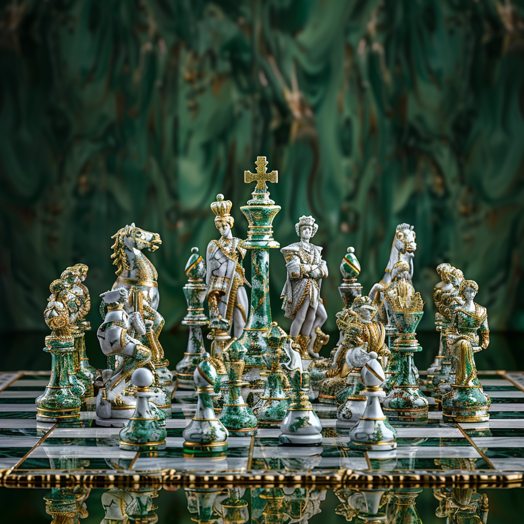 Soldiers on Chessboard Emerald Background