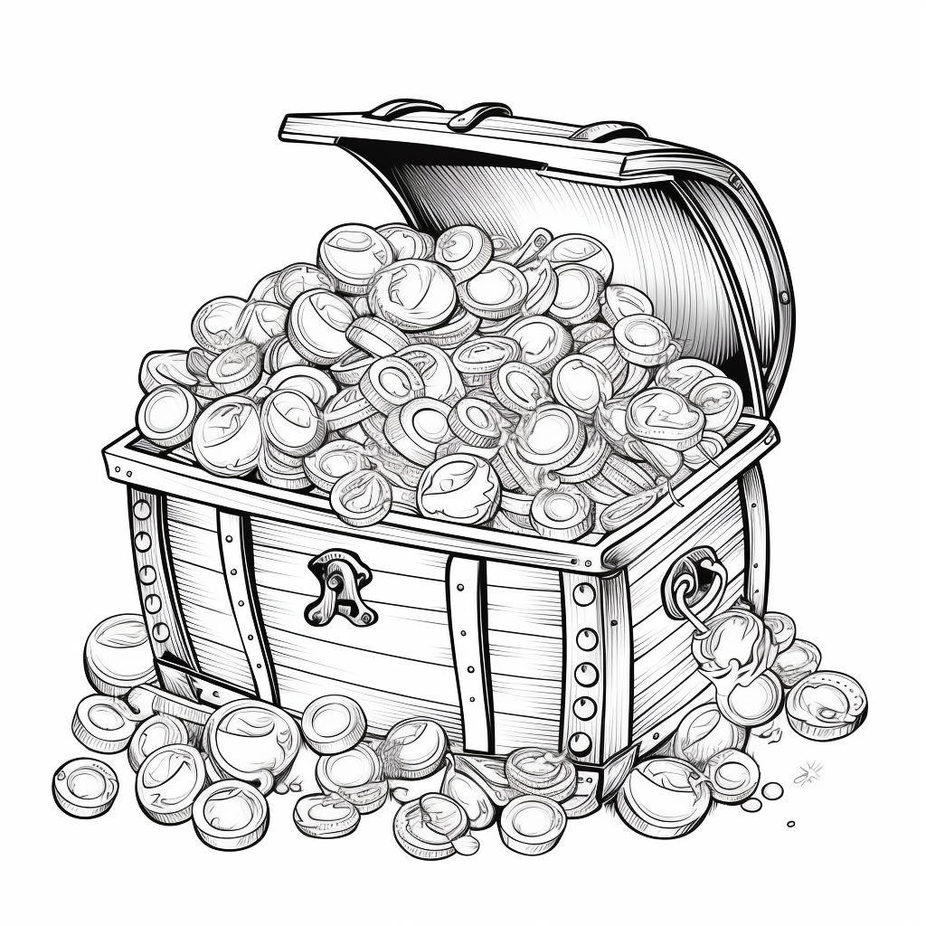 Cartoon chest with coins and jewels