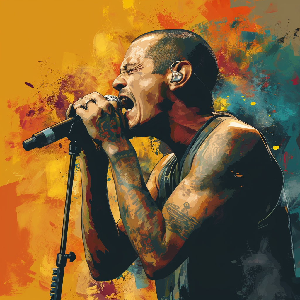 Chester Bennington Singing in Microphone Poster