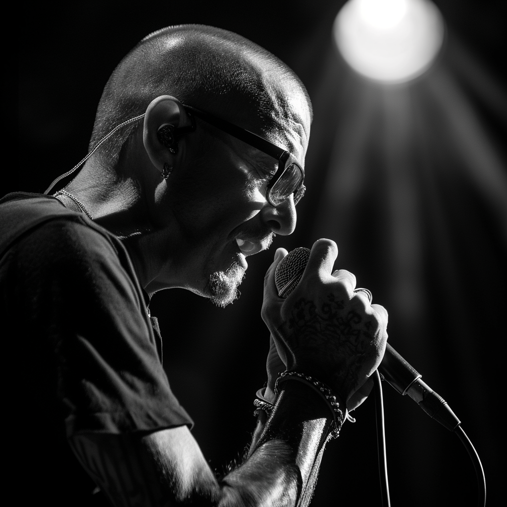 Chester Bennington singing in microphone