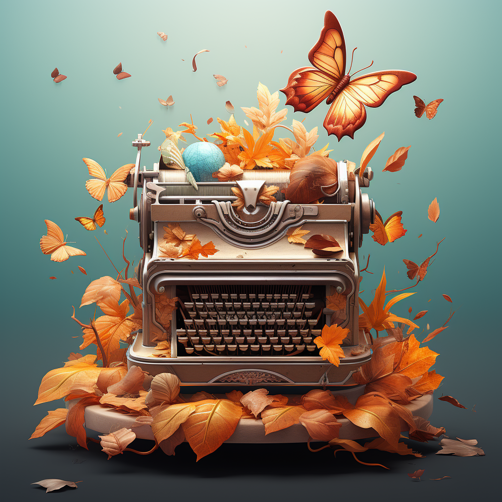 Illustration: Chestnut Butterflies and Vintage Typewriter