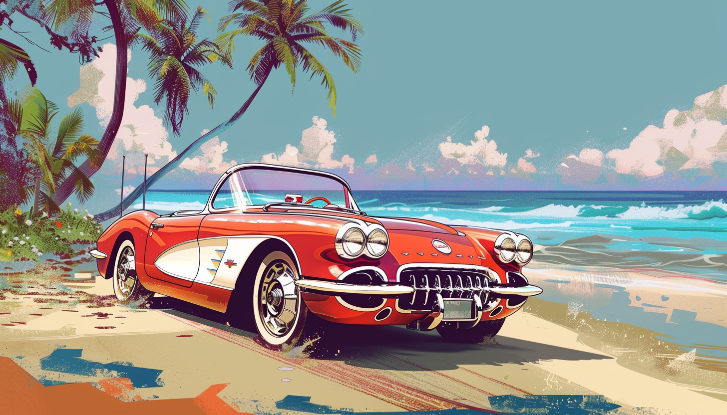 vintage Chevrolet Corvette roadster on beach