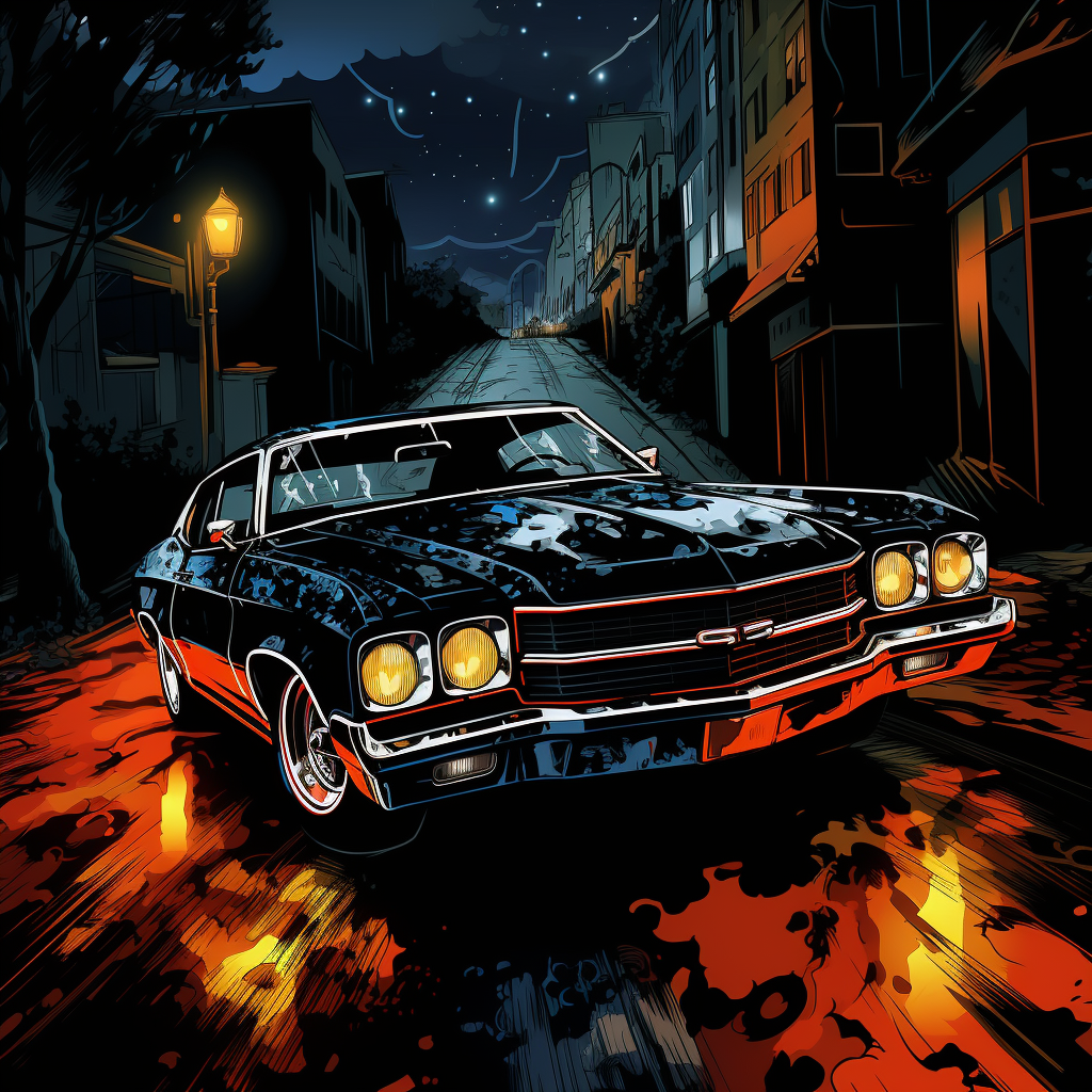 Chevy SS Monte Carlo black comic night