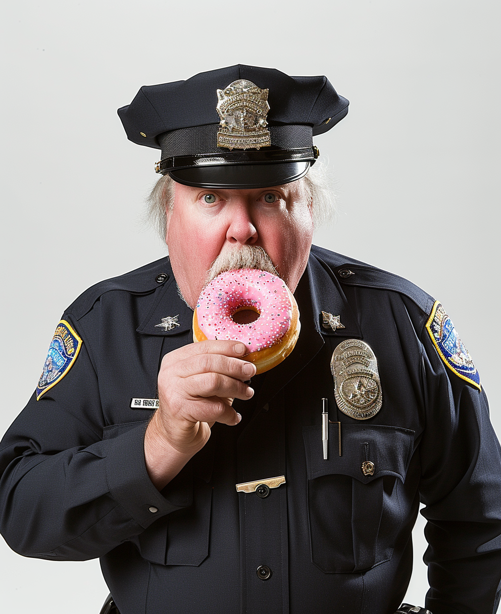 Chewaka eating donut in police uniform