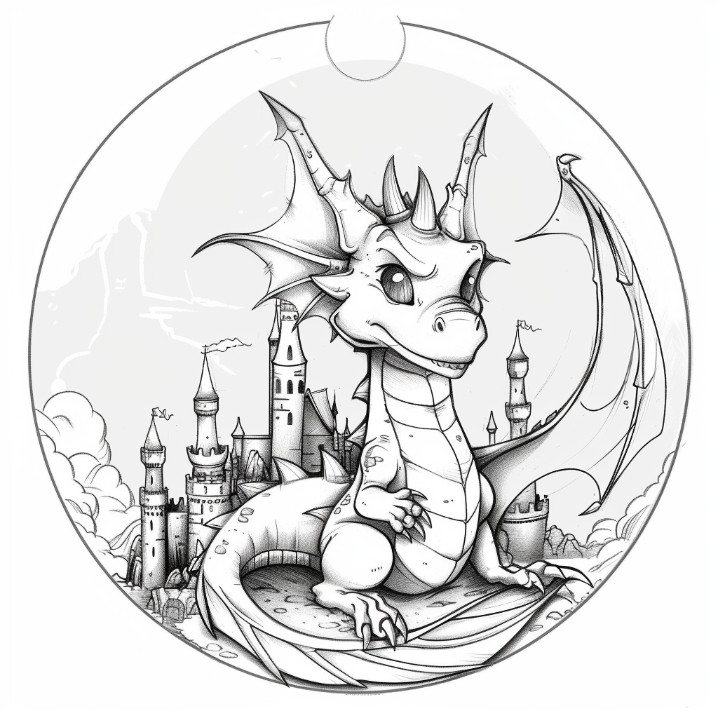 Simple chibi dragon castle illustration