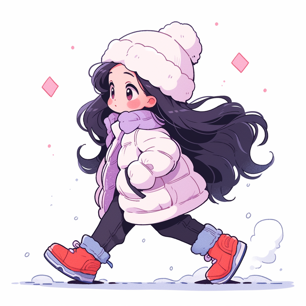 Chibi girl in fashionable winter clothes