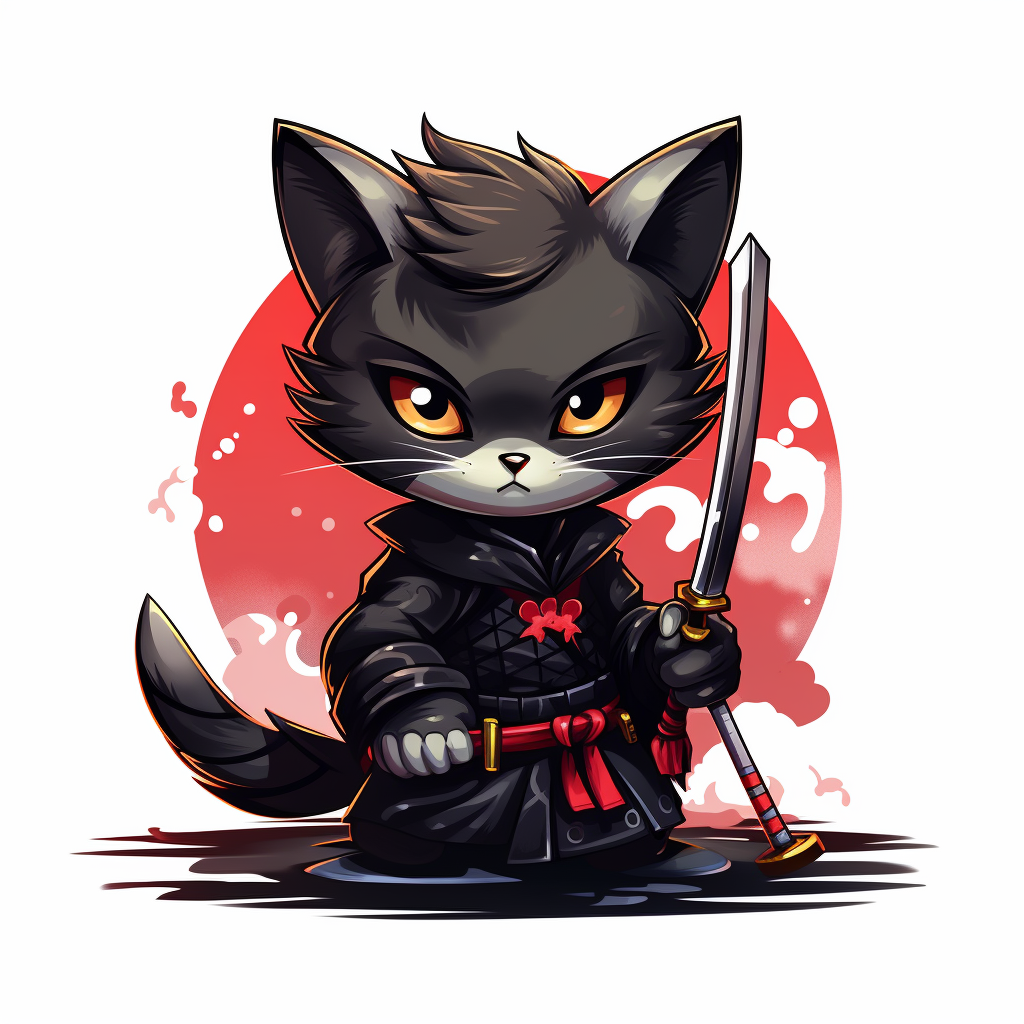 Chibi samurai ninja cat with katana