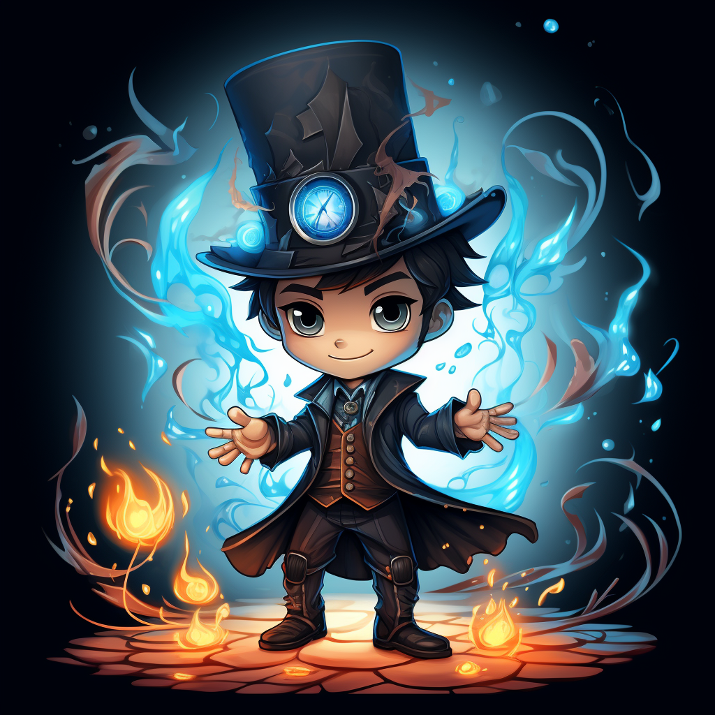 Chibi magician casting spell with top hat