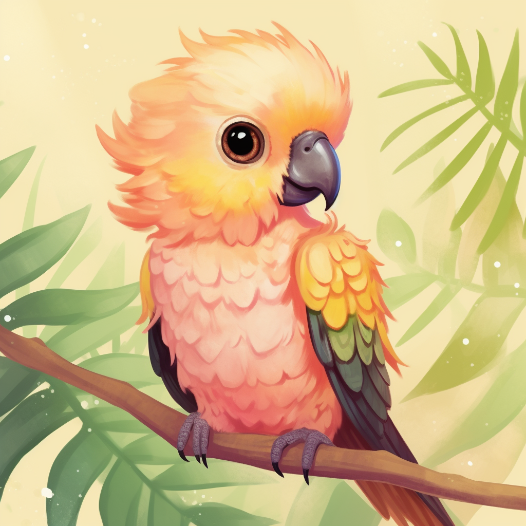 Cute Illustrations of Chibi Style Conure in Barbiecore Art