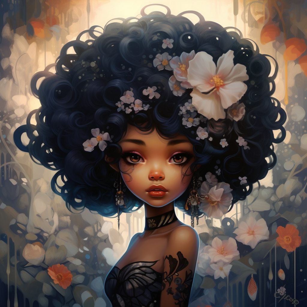 Beautiful black women illustration in chibi style