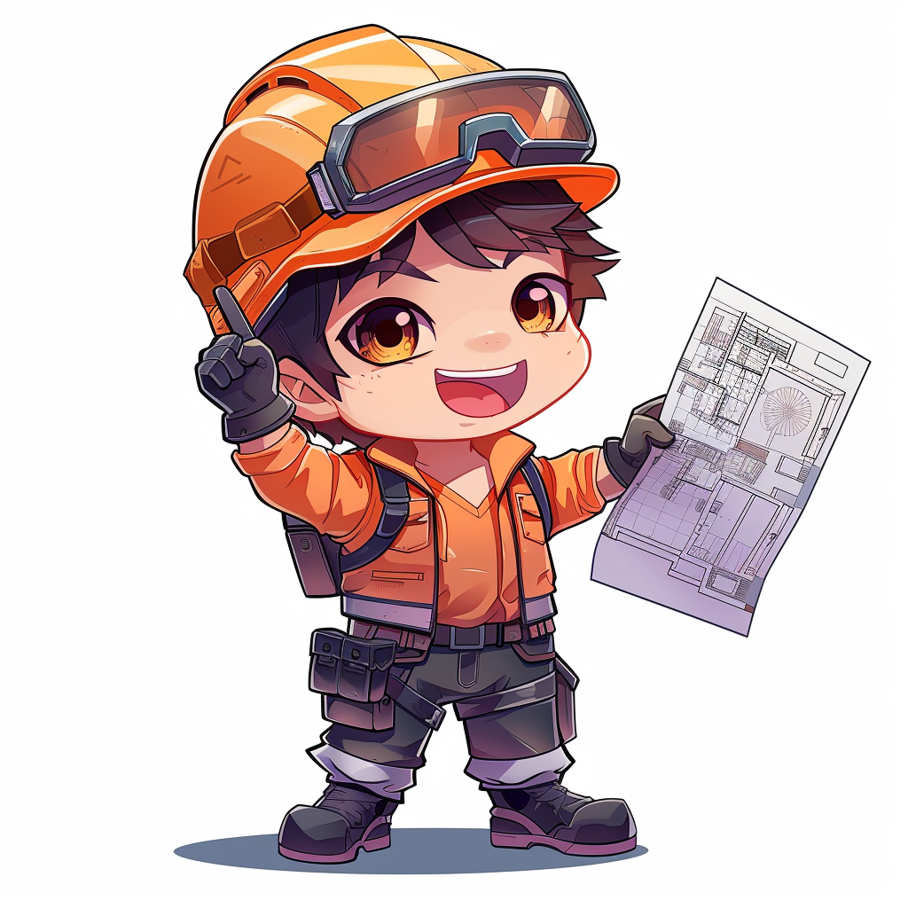 Chibi Brimstone wearing construction gear grinning