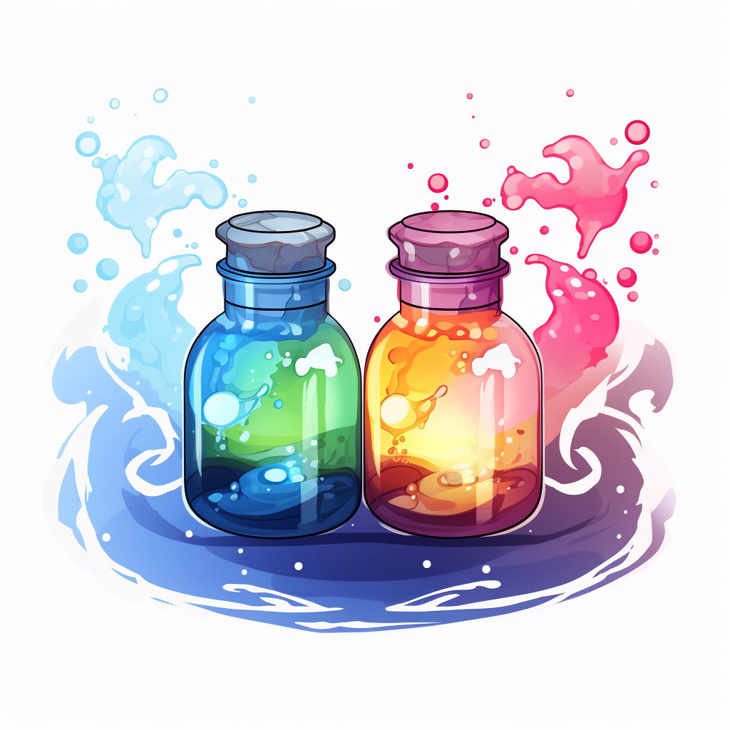 Chibi game launch with pouring liquid and splashes