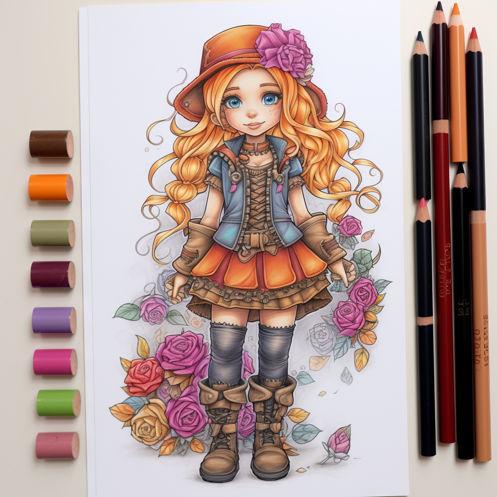 Chibi girl in patchwork dress sketch