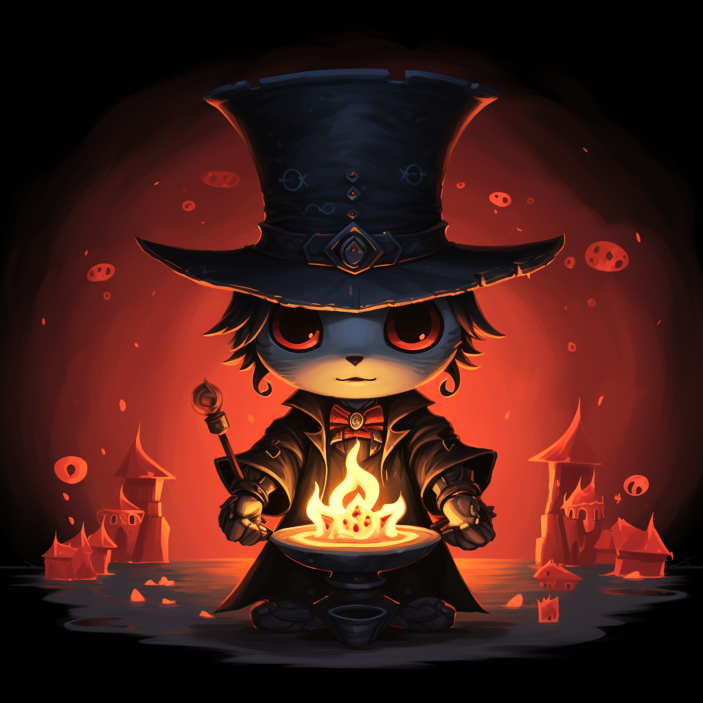 Chibi magician summoning demon rabbit with top hat