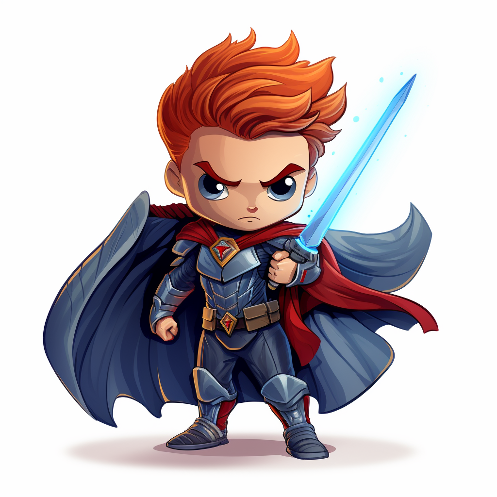 Chibi superhero male in red and blue costume