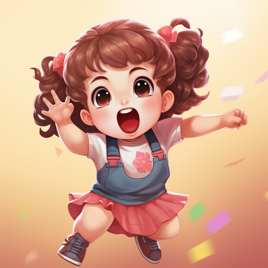 Adorable chibi toddler girl celebrating and cheering