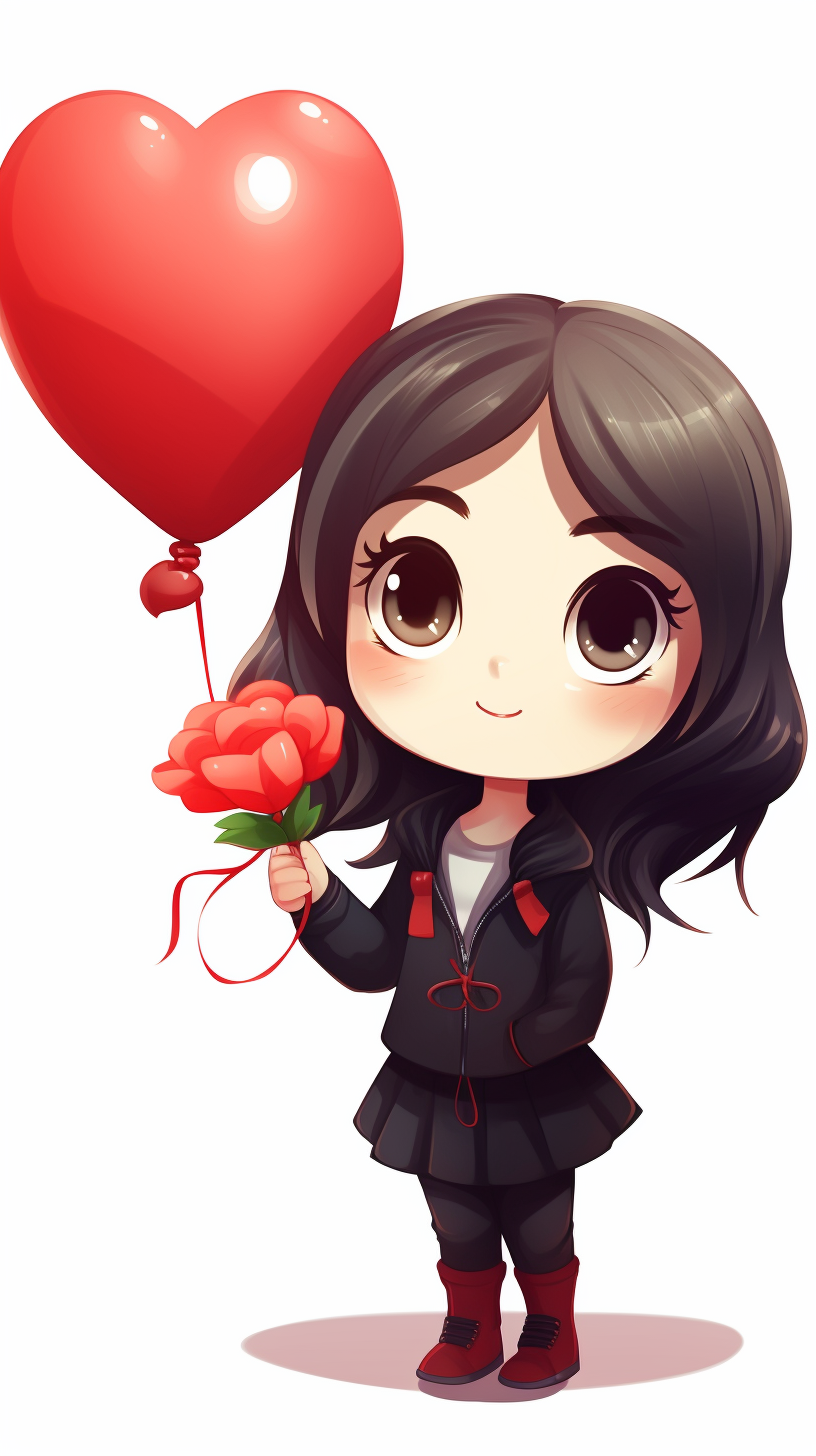 Chibi Woman Holding Flower Balloon Illustration