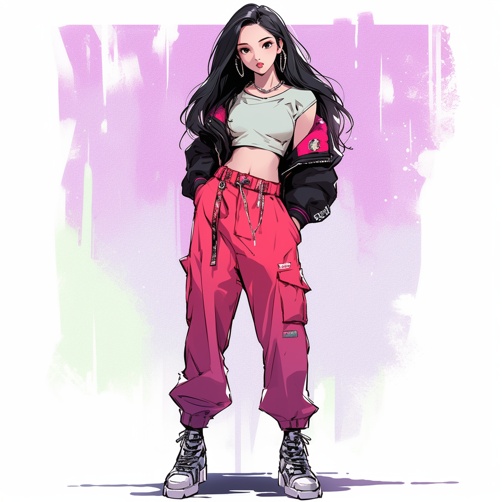 Korean girl in chic hip hop fashion