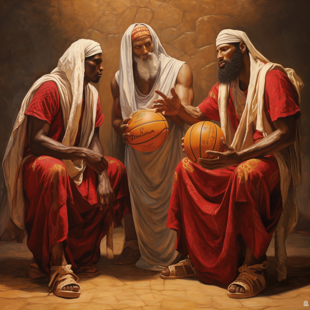 Biblical oil painting of Chicago Bulls Nativity Scene