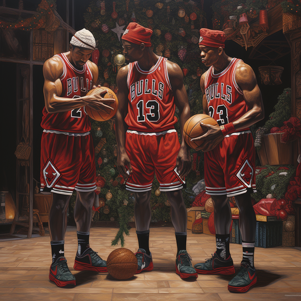 Three Wise Men with basketballs in Chicago Bulls Nativity Scene