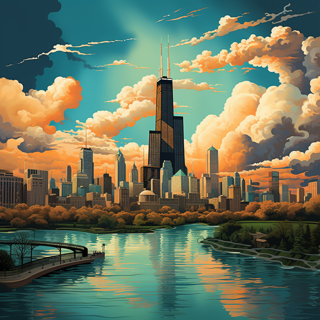 Chicago skyline surreal illustration