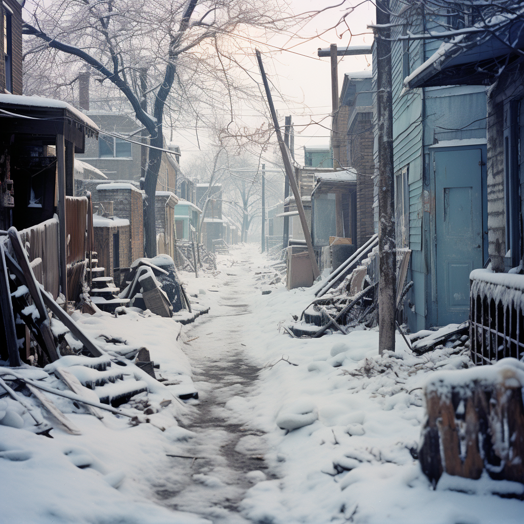 Snowy Winter Scene in Chicago Suburb