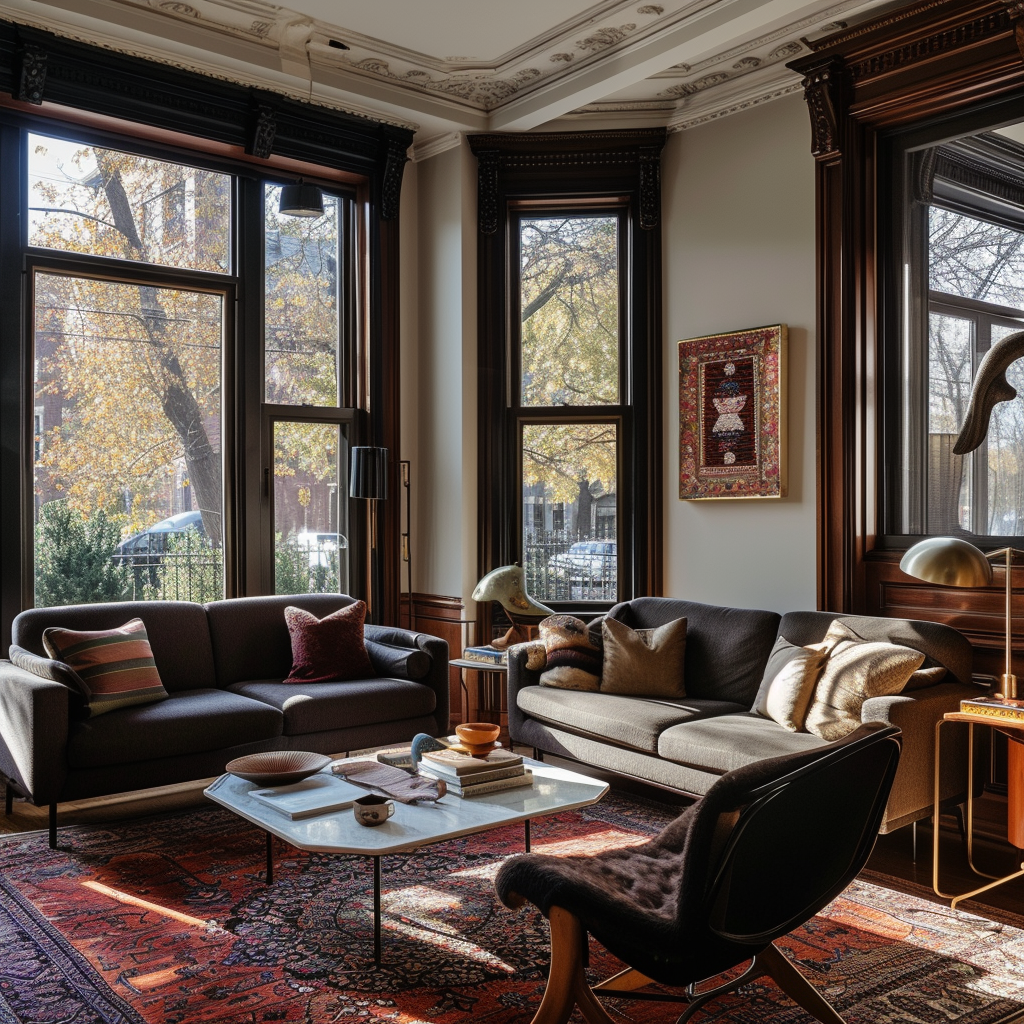 Chicago townhouse skyline windows interior