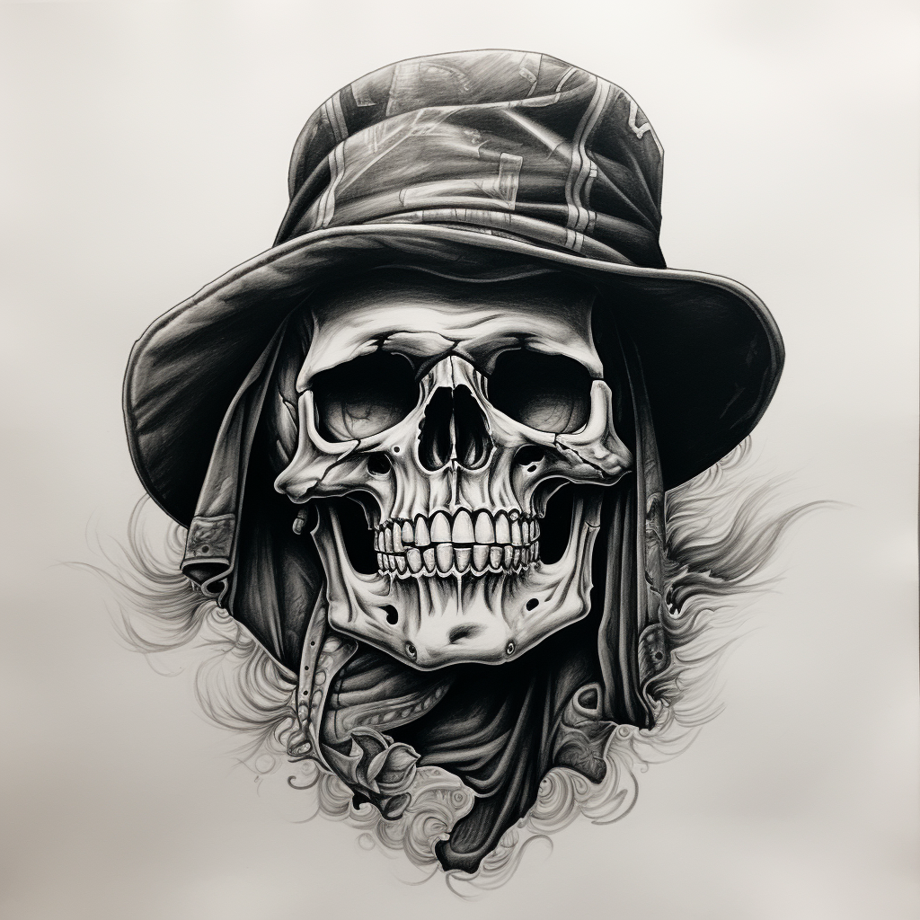 Chicano Gangster Skull Drawing Art