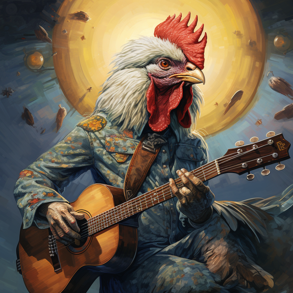 Chicken in 80s Clothes Playing Banjo Singing