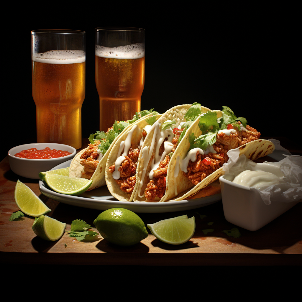 Mouthwatering chicken tacos and refreshing beer