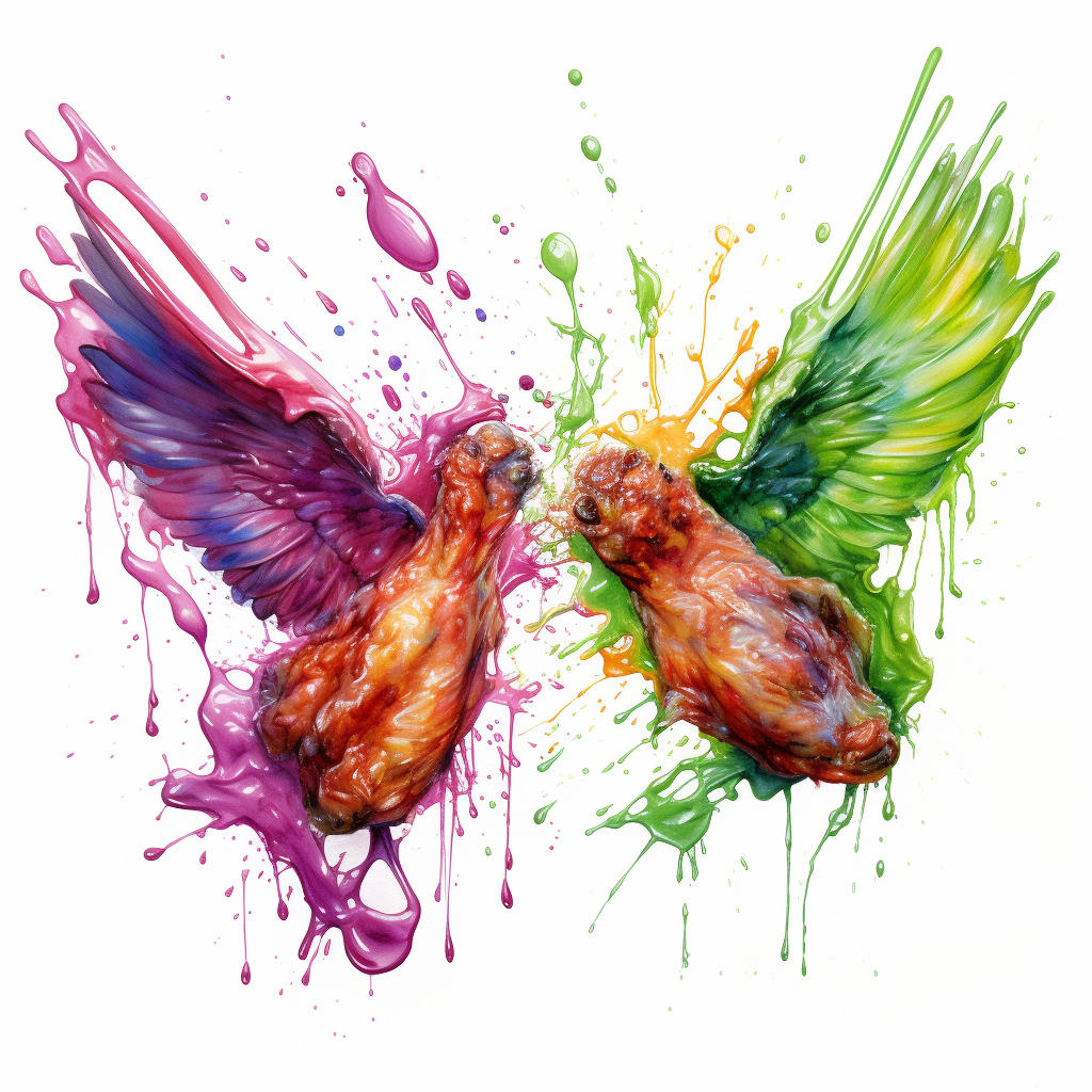 Colorful sketch of chicken wing lovers eating with joy