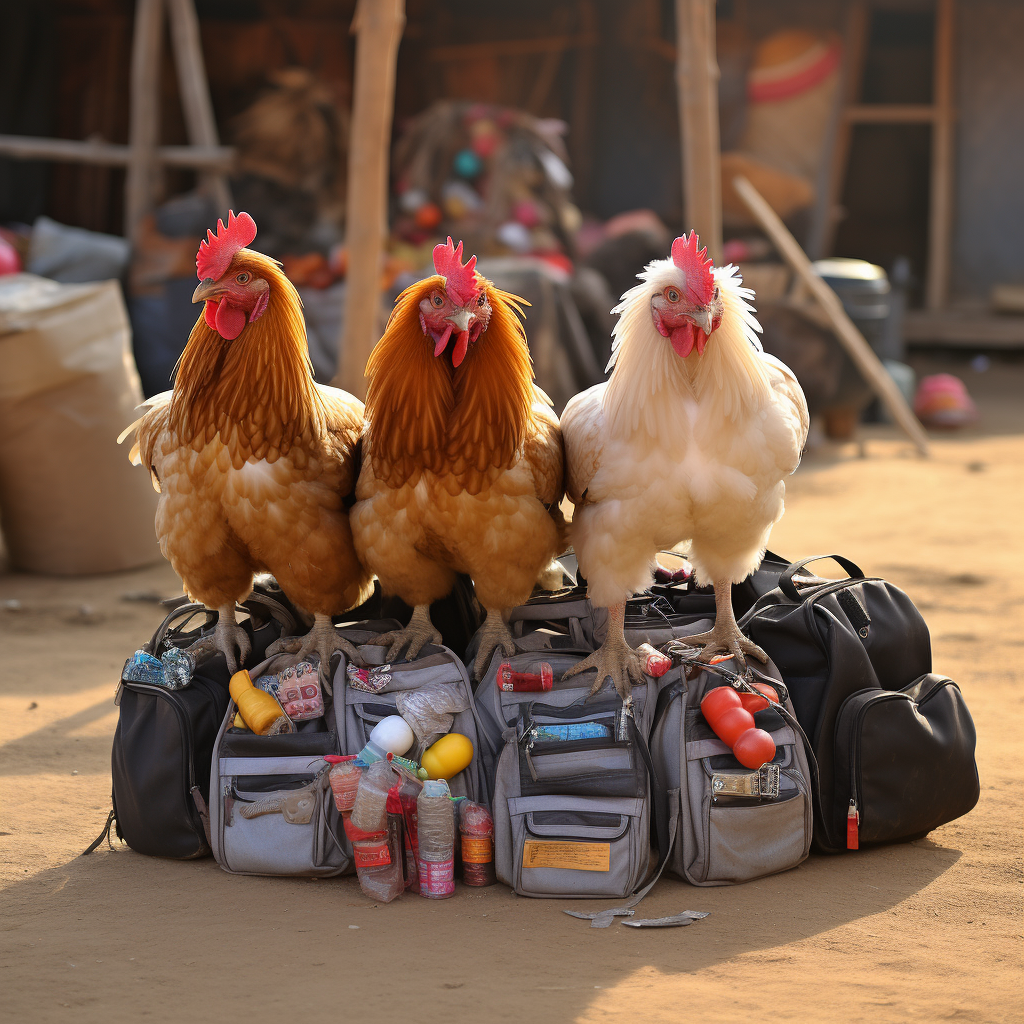 Chickens offering school supplies to children in Marakech