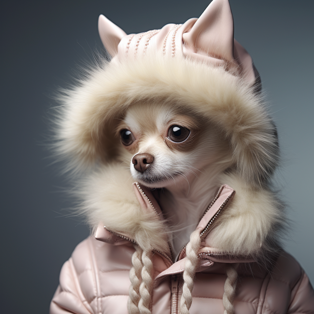 Stylish Chihuahua wearing furry coat