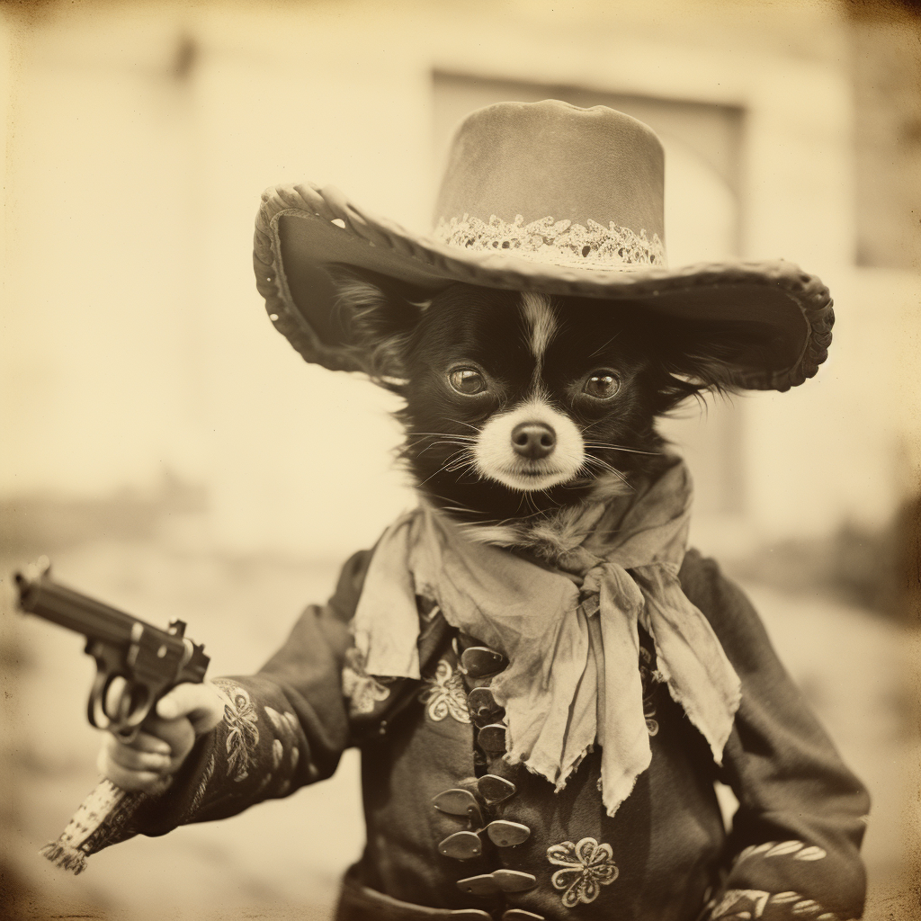 Chihuahua dressed as gunfighter with Sombrero