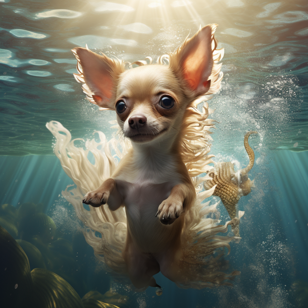 Cute Chihuahua Mermaid in Ocean Setting