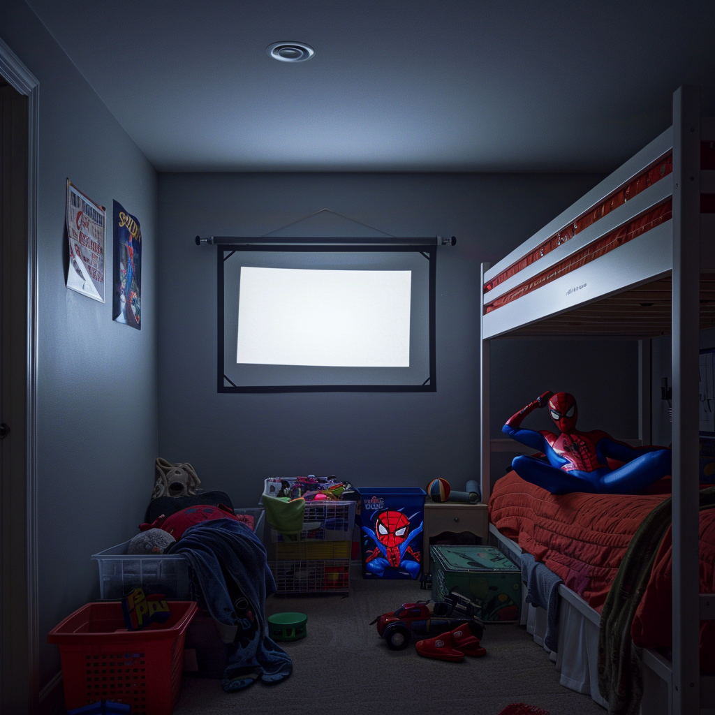 Child bedroom Spiderman fan blank wall