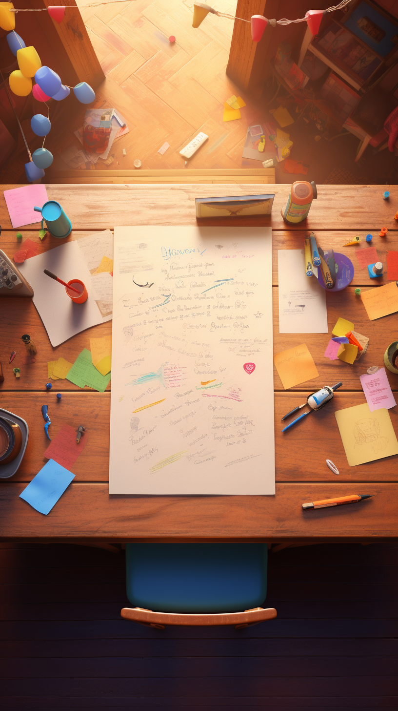 Colorful handwritten note on classroom desk